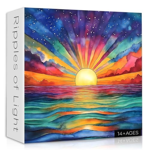 Impossible Puzzle for Adults 1000 Pieces Ocean Sunset Puzzles with Colorful Rainbow Gradient, Magic Nature Art Jigsaw Puzzle, Challenging Hard Puzzle for Adults von PICKFORU