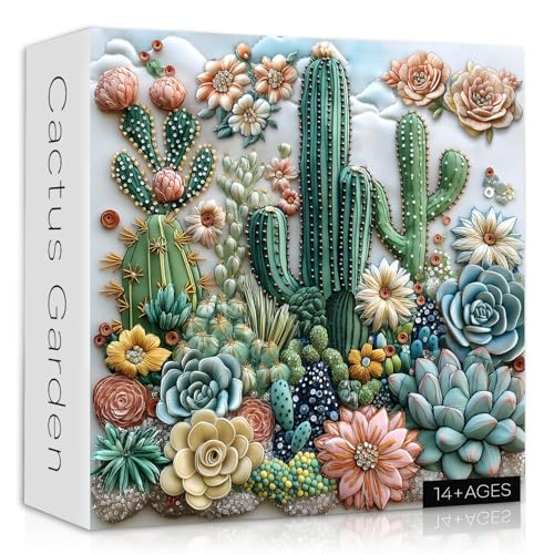 Kaktus-Puzzle für Erwachsene, einzigartiges Sukkulenten-Blumen-Pflanzenpuzzle, florale Naturkunst-Puzzle1000 Teile, herausforderndes ästhetisches Puzzle von PICKFORU