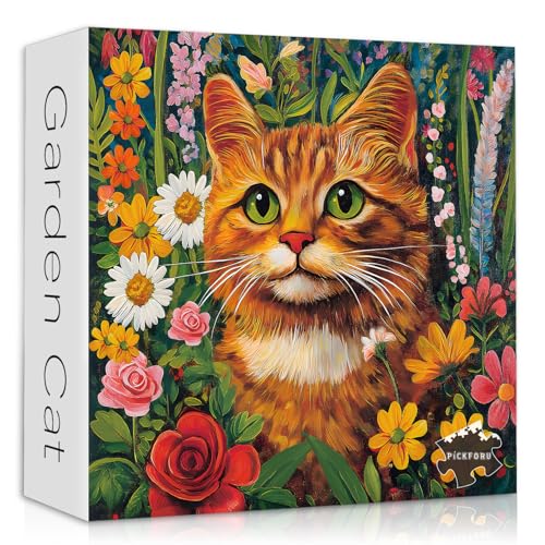 Katzen-Puzzles für Erwachsene, 1000 Teile, Kätzchen-Tierblumen-Puzzles für Erwachsene, 1000 Teile, Natur-Blumen-Kitty-Puzzle, Frühlings-Puzzle, bunte Pflanzengarten-Puzzles von PICKFORU