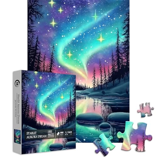 Magic Northern Lights Puzzles für Erwachsene 1000 Teile, Natur Fantasy Landschaft Puzzle Baum Stern, Sternennacht Puzzles Galaxie, Herausfordernde Landschaft Jigsaw Puzzles Aurora Licht von PICKFORU