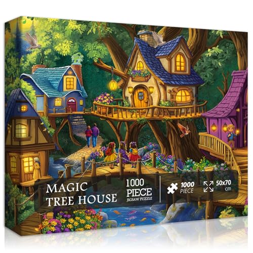 Magic Tree House Puzzles für Erwachsene 1000 Teile, Natur Fantasy Wald Puzzle Kunst, Pflanze Blume Vogel Baumhaus Puzzle, Herausfordernde Puzzles Scenic von PICKFORU