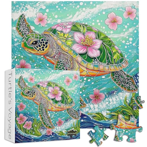 Meeresschildkröte 1000 Teile Puzzle für Erwachsene, PICKFORU Impossible Meer Ozean Puzzle, Tierkunst, einzigartige Blumen-Puzzles als Naturdekor von PICKFORU