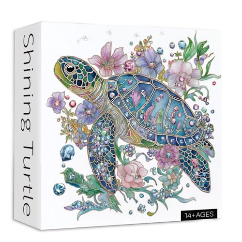 Meeresschildkröte 1000 Teile Puzzle für Erwachsene, PICKFORU Shining Turtle Jigsaw Puzzle, 1000 Teile, Buntglas-Stil, Naturkunst-Puzzles als Wohnkultur von PICKFORU