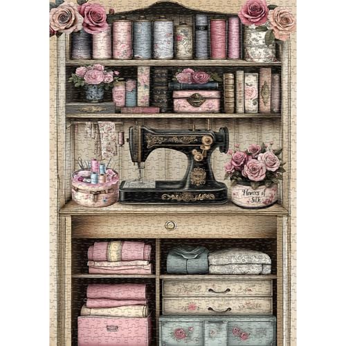 Nähmaschinenpuzzle für Erwachsene, PICKFORU Vintage Nähzimmer Blumenpuzzle Buch Blumen Retro-Puzzle 1000 Teile Herausforderung Nähmaschinenpuzzle für Erwachsene, PICKFORU Vintage Nähzimmer Blumenpuzzle Buch Blumen Retro-Puzzle 1000 Teile Herausforderung von PICKFORU