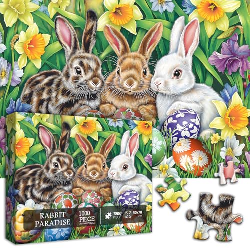 Osterpuzzles für Erwachsene 1000 Teile, Ostereier Häschen Tier Puzzle, Frühlingsgarten Pflanze Blume Natur Puzzle, Huhn Kaninchen Herausforderung Puzzles Floral von PICKFORU