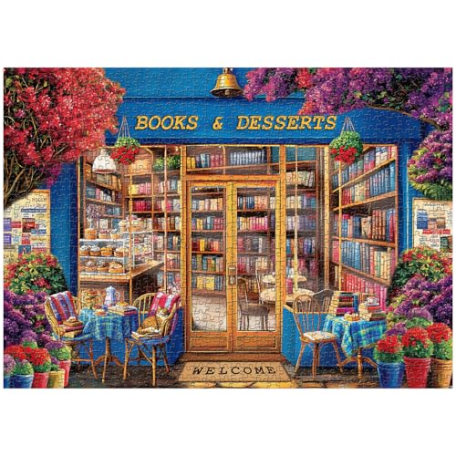 PICKFORU Buchpuzzles für Erwachsene 1000 Teile, Vintage Bücherregal Bibliothek Jigsaw Puzzles 1000 Teile Katze, Schwieriges Buchhandlungspuzzle als Wanddekoration von PICKFORU