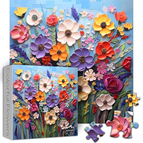 PICKFORU Bunte Blumenpuzzles für Erwachsene, 1000 Teile, einzigartige Blumenmosaik-Puzzles, Kunstmalerei, Frühlingsgarten-Pflanzenpuzzles, unmögliches, hartes herausforderndes Puzzle von PICKFORU