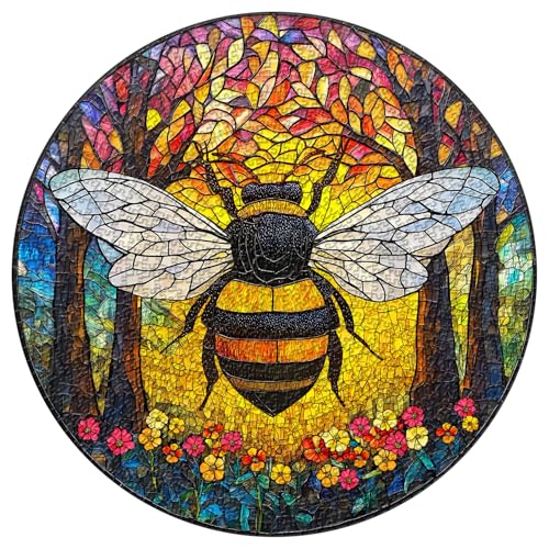 PICKFORU Buntglas-Puzzles für Erwachsene, 1000 Teile, buntes Mosaik-Bienen-Puzzle, Blumen, Baum, Frühlings-Insekten-Puzzle als Wanddekoration von PICKFORU