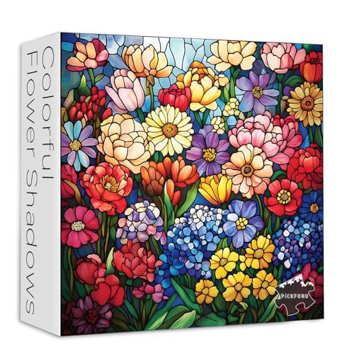 PICKFORU Buntglas-Puzzles für Erwachsene 1000 Teile, Mosaikblumen-Puzzles 1000 Teile, herausforderndes Frühlingspuzzle als Kunstdekor von PICKFORU