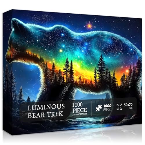 PICKFORU Fantasy Bär Puzzles für Erwachsene 1000 Teile, Magic Animal Wildlife Bär Puzzles, Wald Sternennacht Landschaft Landschaft Puzzles, Herausfordernd für Erwachsene von PICKFORU