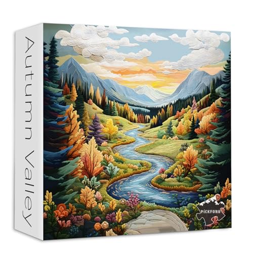 PICKFORU Fluss Puzzles für Erwachsene 1000 Teile, Vintage Stickerei Berg Puzzle Baum Pflanze, schwierige herausfordernde Landschaft Puzzle als Wohnkultur von PICKFORU