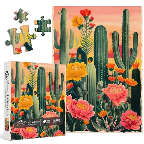 PICKFORU Kaktus Puzzles für Erwachsene 1000 Teile Vintage Sukkulenten Pflanze Puzzle Harte Herausforderung Blumenkunst Puzzles als Wohnkultur von PICKFORU