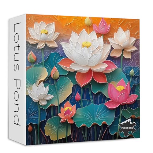 PICKFORU Lotusblumen-Puzzles für Erwachsene 1000 Teile, Vintage-Pflanzen-Puzzles Kunstmalerei, unmöglicher Farbverlauf, Frühlingsblumenpuzzle als Blumendekor von PICKFORU