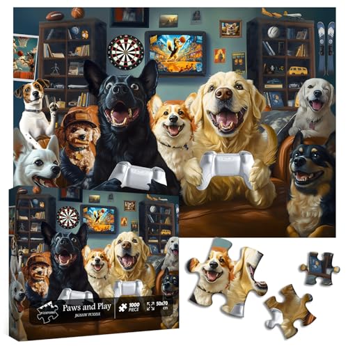 PICKFORU Lustiger Hund 1000 Teile Puzzle für Erwachsene, Vintage Welpen Jigsaw Puzzles 1000 Teile Hund Spielen Spiele, Interessante Tier Puzzle Spiele für Erwachsene von PICKFORU