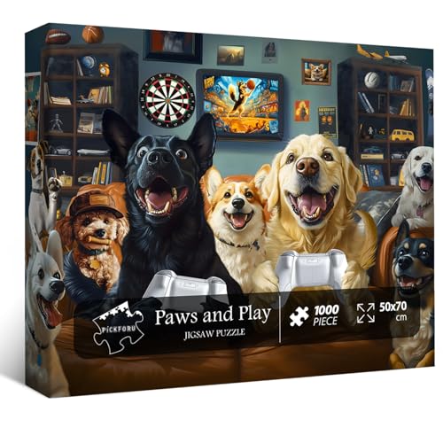 PICKFORU Lustiger Hund 1000 Teile Puzzle für Erwachsene, Vintage Welpen Jigsaw Puzzles 1000 Teile Hund Spielen Spiele, Interessante Tier Puzzle Spiele für Erwachsene von PICKFORU