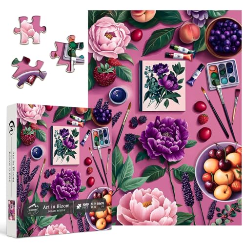 PICKFORU Malpuzzles für Erwachsene 1000 Teile, Blumen-Puzzles 1000 Teile Obstgrüne Pflanze, einzigartiges lila Blumenpuzzle als Wandkunst-Dekor von PICKFORU