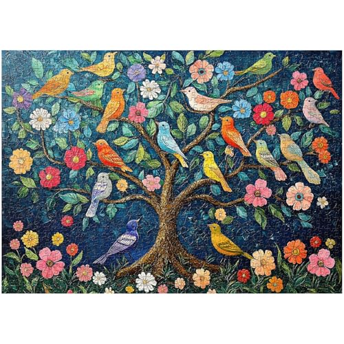 PICKFORU Mosaik Baum des Lebens Puzzles für Erwachsene, 1000 Teile, einzigartige Vogel-Puzzles, Vintage-Kunst, Blume, 1000 Teile Puzzle von PICKFORU