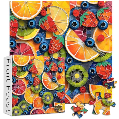 PICKFORU Obst-Puzzles für Erwachsene, 1000 Teile, buntes Pflanzenpuzzle, Erdbeer-Orange, schwierige, herausfordernde Obstkunst-Puzzles als Heimdekoration von PICKFORU