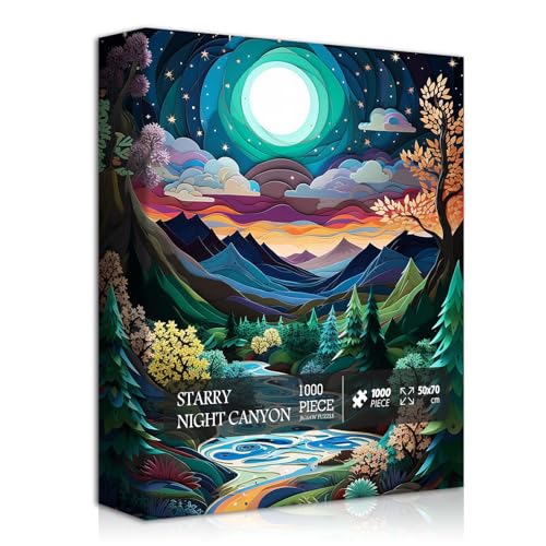 PICKFORU Puzzles für Erwachsene, 1000 Teile, Natur, einzigartige Bergsternennacht-Puzzles, Papierschnitt-Kunst-Landschaftspuzzle, bunte, herausfordernde Puzzles Landschaft von PICKFORU