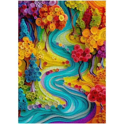 PICKFORU Puzzles für Erwachsene, 1000 Teile, Papierschnitt-Kunst, Landschaft, Wald, bunt, unmöglich, herausfordernde Puzzles Landschaft von PICKFORU