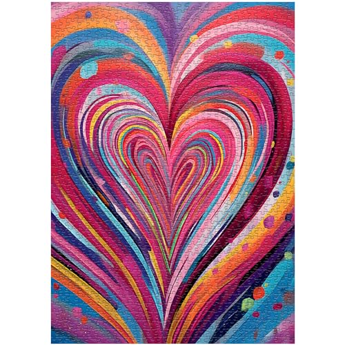 PICKFORU Regenbogen-Herz-Puzzles für Erwachsene, 1000 Teile, Valentinstagspuzzle, Kunstmalerei, unmöglich, harte Herausforderung Puzzles für Erwachsene, buntes Liebes-Puzzle als Herz-Themen-Geschenke von PICKFORU