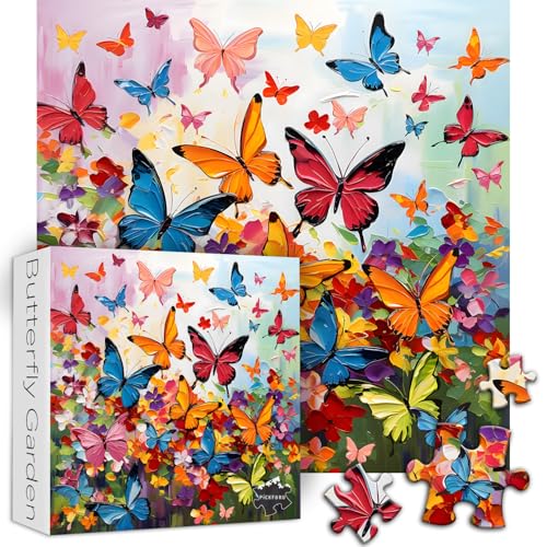 PICKFORU Schmetterlings-Garten-Puzzles für Erwachsene, 1000 Teile, buntes Blumenpuzzle, Schmetterlingskunst-Puzzle, herausforderndes ästhetisches Puzzle von PICKFORU