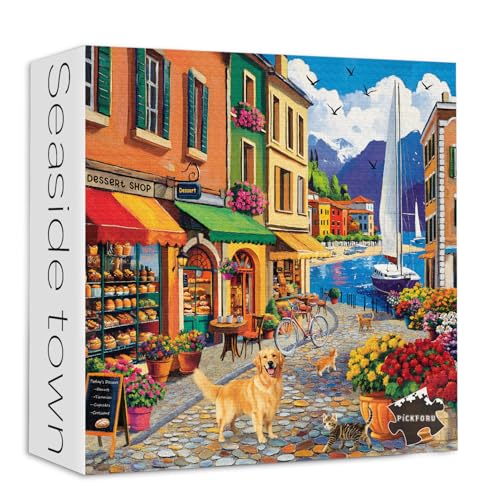 PICKFORU Seaside Puzzles für Erwachsene, 1000 Teile, Vintage-Strandpuzzles für Erwachsene, bunte kleine Stadt-Urlaubspuzzle, 1000 Teile als Wanddekoration von PICKFORU