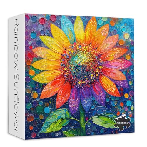 PICKFORU Sonnenblumen-Puzzles für Erwachsene, 1000 Teile, unmögliche Regenbogenblumen-Puzzles, buntes Pflanzenpuzzle mit Farbverlauf, 1000 Teile als Wandkunst-Dekor von PICKFORU