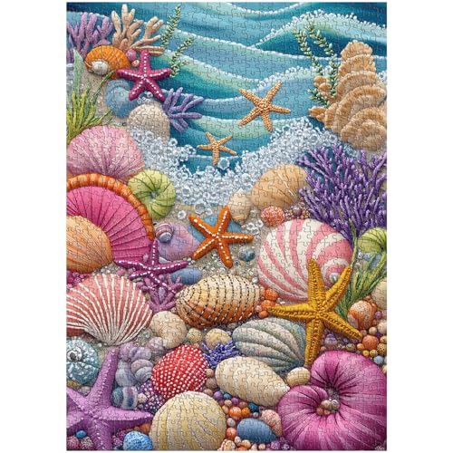 PICKFORU Strandpuzzles für Erwachsene, 1000 Teile, bunte Muschel-Puzzle, Meereskoralle, Seestern, unmögliche Ozean-Puzzles als Heimkunst von PICKFORU