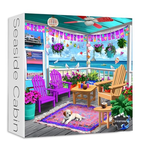 PICKFORU Strandpuzzles für Erwachsene, 1000 Teile, buntes Küsten-Puzzle, Strandkorb-Blume, unmögliche Urlaubspuzzles als Wandkunst von PICKFORU