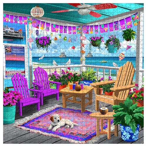 PICKFORU Strandpuzzles für Erwachsene, 1000 Teile, buntes Küsten-Puzzle, Strandkorb-Blume, unmögliche Urlaubspuzzles als Wandkunst von PICKFORU