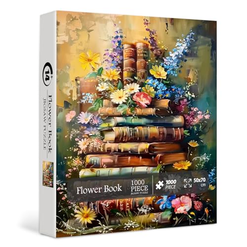 PICKFORU Vintage-Buchpuzzle für Erwachsene, Wildblumenseiten-Puzzle, 1000 Teile, Retro-Pflanzen-Blumen-Puzzle, ästhetisches Buch-Puzzle für Buchliebhaber von PICKFORU