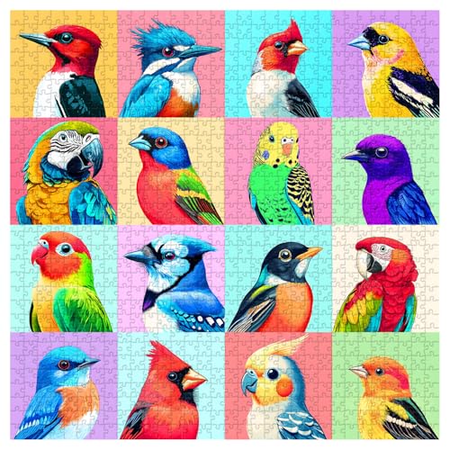 PICKFORU Vogel-Puzzles für Erwachsene, 1000 Teile, buntes Tier-Puzzle, Kardinal Blue Jay, niedliches Papageien-Puzzle als Wanddekoration von PICKFORU