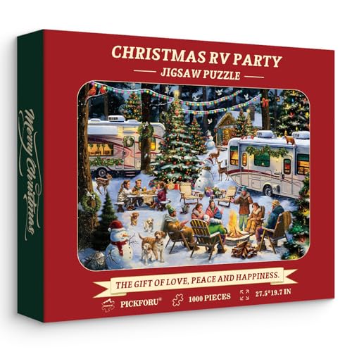 PICKFORU Weihnachtspuzzles 1000 Teile, Vintage Winterszene Weihnachtspuzzles für Erwachsene, schwierige RV Weihnachtsbaum Puzzles als Wandkunst Dekor von PICKFORU