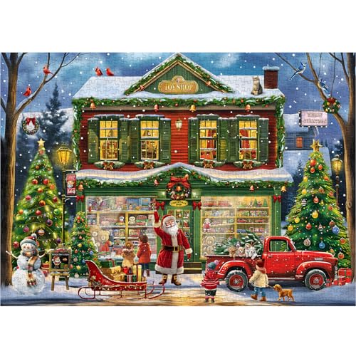 PICKFORU Weihnachtspuzzles 1000 Teile für Erwachsene, Vintage Weihnachten Winter Puzzle Schneeszene, Retro Schwierige Weihnachtsmann Urlaub Puzzles als Wanddekoration von PICKFORU