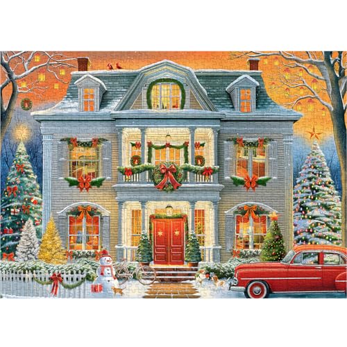 PICKFORU Weihnachtspuzzles für Erwachsene 1000 Teile, Vintage Weihnachten Winter Puzzle Haus, Retro Schwierige Schneemann Urlaub Puzzles als Wanddekoration von PICKFORU