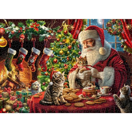 PICKFORU Weihnachtspuzzles für Erwachsene1000 Teile, Katzenpuzzle für Erwachsene Tiere, Weihnachtsmann Puzzle Winterurlaub, Puzzles Kätzchen Herausfordernd für Erwachsene von PICKFORU