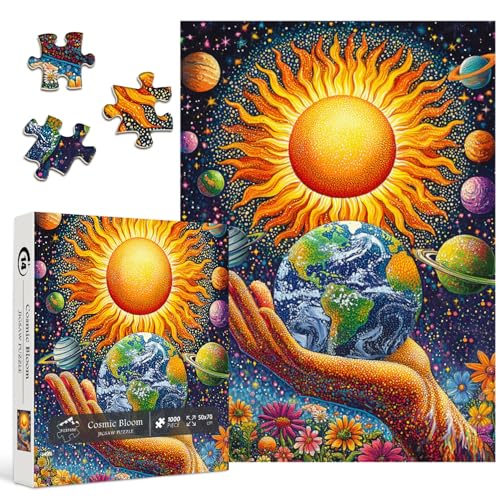 PICKFORU Weltraum-Puzzles für Erwachsene, 1000 Teile, buntes Sonnensystem-Puzzle, 1000 Teile, Planet Erde, herausforderndes Universum, Blumenpuzzle als Heimdekoration von PICKFORU