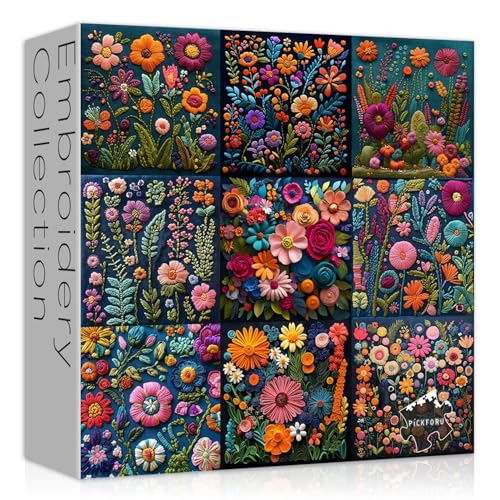 PICKFORU Wildblumen-Puzzles für Erwachsene 1000 Teile, Vintage-Blumen-Pflanzenpuzzles Kunst, harte unmögliche Blumencollage herausfordernde Puzzles von PICKFORU