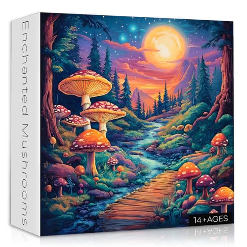 Pilz-Puzzle 1000 Teile für Erwachsene, Zauberwald, Pflanze, Natur-Puzzle, Landschaft, buntes Fantasie-Pilz-Kunst-Puzzle, herausforderndes Puzzle für Erwachsene von PICKFORU