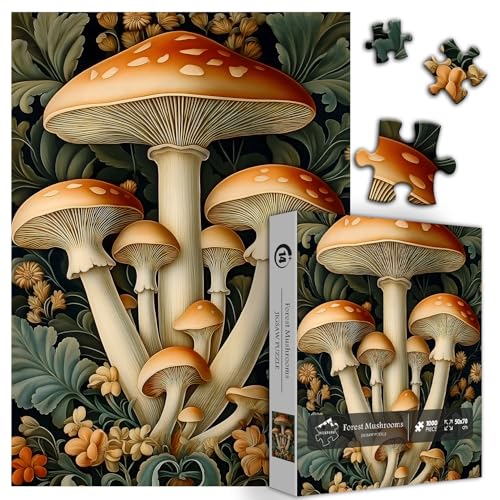 Pilz-Puzzles für Erwachsene 1000 Teile, Natur Pflanze Puzzle, Wald Kunst Puzzle für Erwachsene, Vintage Puzzles 1000 Teile von PICKFORU