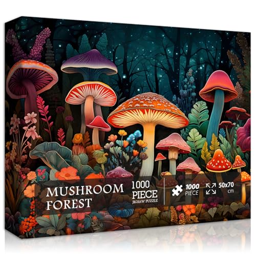 Pilze Puzzle für Erwachsene 1000 Teile, Zauberpilz Fantasy Wald Kunst Puzzle mit Blumen, Herausforderndes Puzzle für Erwachsene von PICKFORU