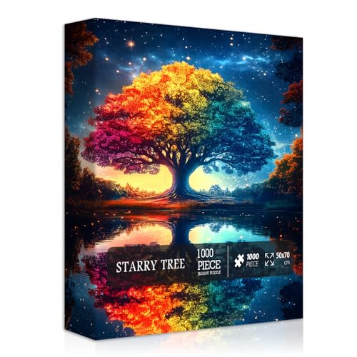 Regenbogen Baum des Lebens Puzzle für Erwachsene, Naturlandschaft Puzzle Bunte Sternennacht, Farbverlauf Wald Pflanze Landschaft Puzzle 1000 Teile von PICKFORU