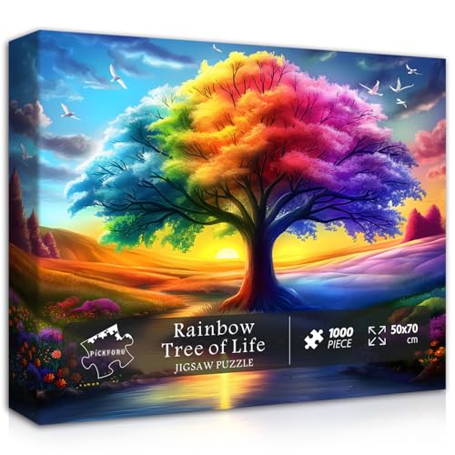 Regenbogen Baum des Lebens Puzzles für Erwachsene, 1000 Teile, bunte Landschaft Farbverlauf, Puzzle, Baum Natur Puzzle Landschaft von PICKFORU