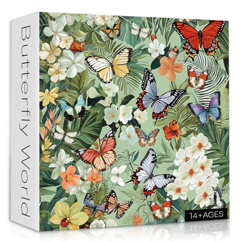 Schmetterlingspuzzles für Erwachsene, 1000 Teile, Blumenpuzzle Naturpflanze, Tier, bunte Flügel, Puzzle, Gartenblumen, Herausforderungspuzzle für Erwachsene von PICKFORU