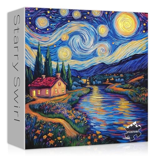 Sternennacht-Puzzle 1000 Teile, Van Gogh Puzzles für Erwachsene 1000 Teile, Kunst-Puzzles 1000 Teile Malen, Naturlandschaft Szenische Puzzles für Erwachsene 1000 Teile von PICKFORU