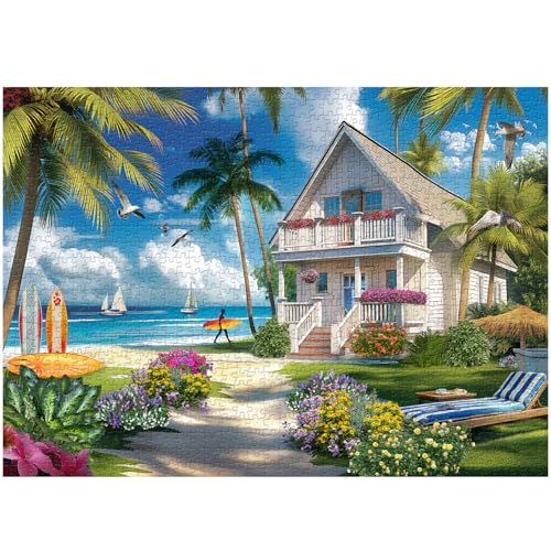 Strandhaus-Puzzles 1000 Teile für Erwachsene, Sommerpuzzle Seaside Retreat Jigsaw Puzzles Ozean Puzzles, Seashore House Puzzle Herausfordernde Puzzles als Wohnkultur von PICKFORU