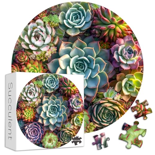 Sukkulenten Puzzles für Erwachsene, PICKFORU Runde Blume Sukkulenten Puzzles 1000 Teile, Einzigartige Kreispflanze Erwachsene Puzzles als Wanddekoration von PICKFORU