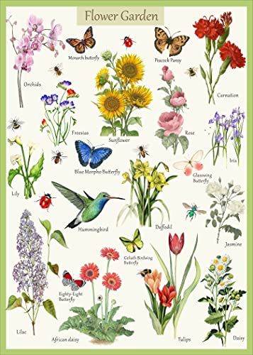 Vintage Blumen Puzzles für Erwachsene 1000 Teile und höher, Gartenpflanze Puzzle von Schmetterling Kolibri Biene Puzzles, Blumenpuzzle Botanisch als Home Wall Decor von PICKFORU