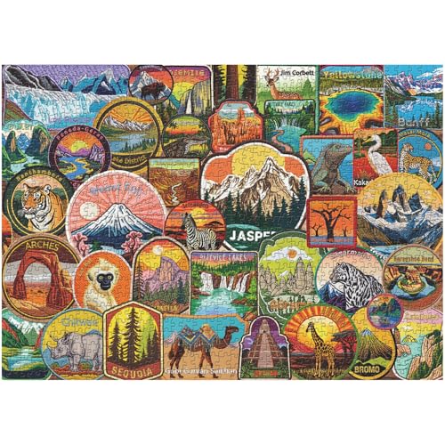 Vintage Nationalparks Puzzles für Erwachsene 1000 Teile, PICKFORU Nationalpark Patches Puzzles, Yellowstone Sequoia Stickerei Puzzle, Einzigartige Aufkleber Kultiges Puzzle von PICKFORU